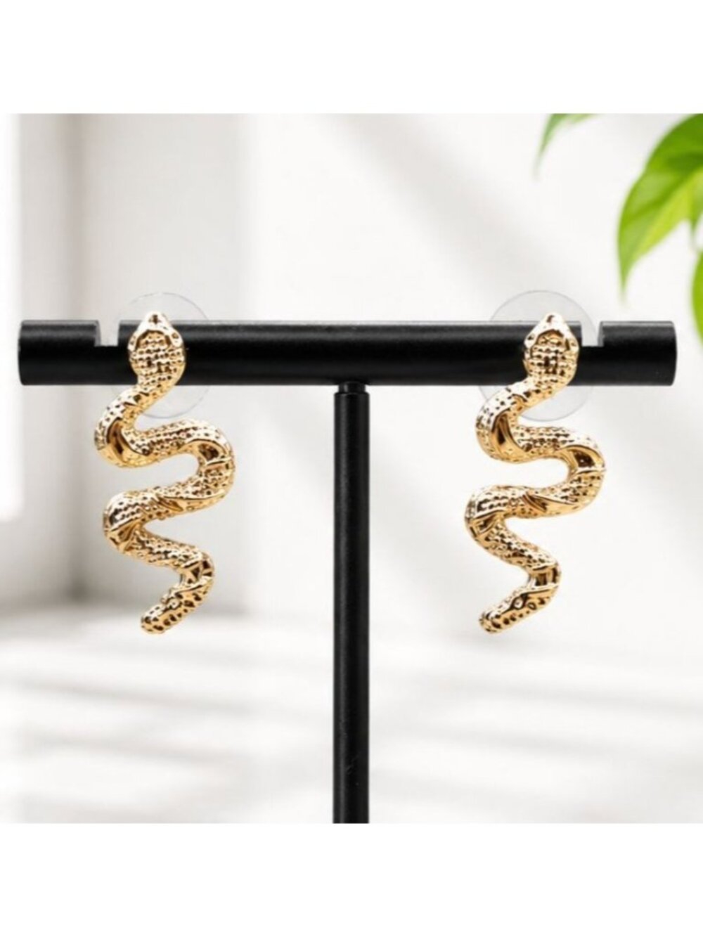 Vintage Gold-Tone Snake-Shape Earrings With Textured Detailing Perfect For A Ret